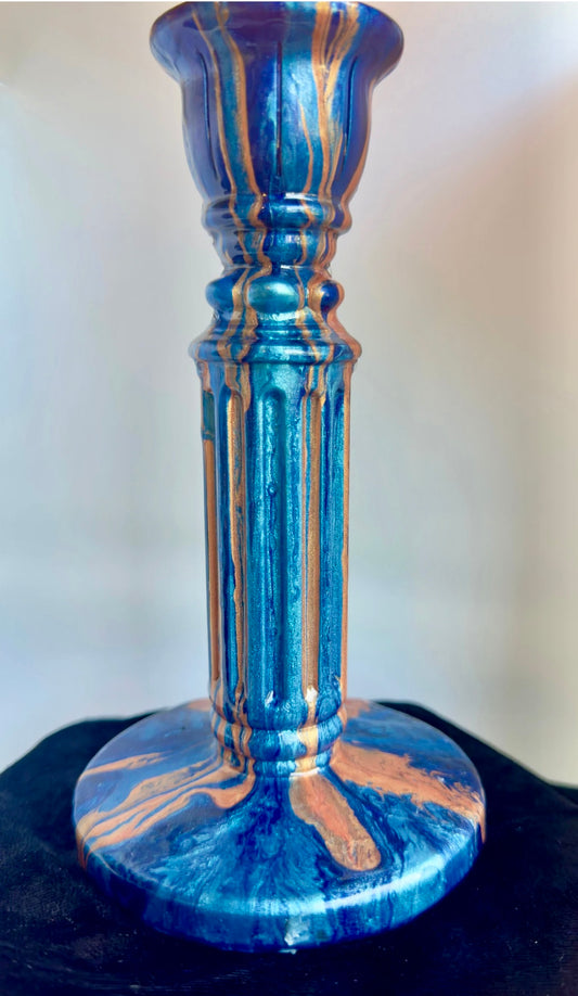 Abstract Fluid Art Ceramic Resin Candlestick Holder | Unique Home Decor