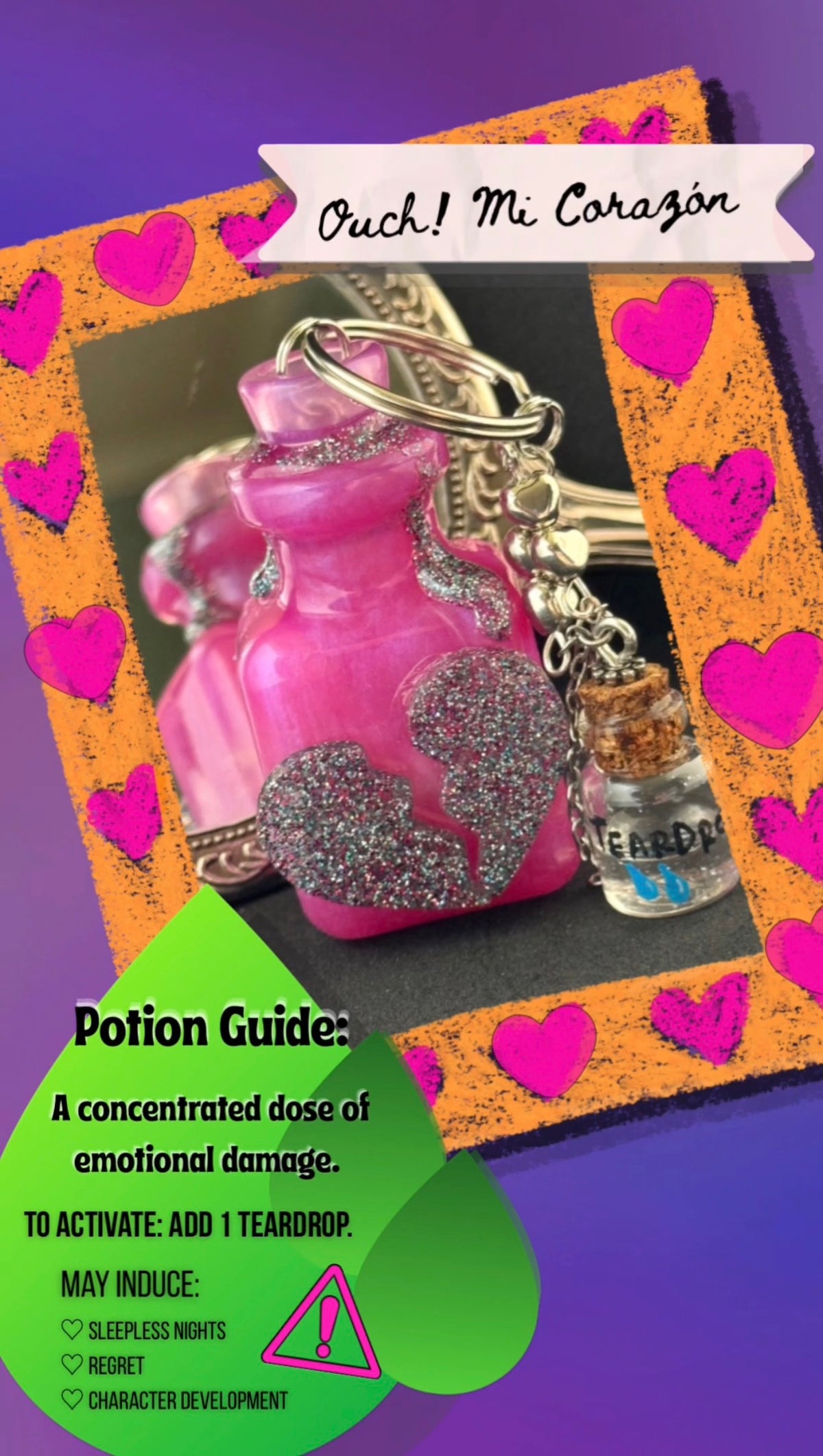 Bag Charm, Keychain, Resin Potion Vial, Broken Heart Potion
