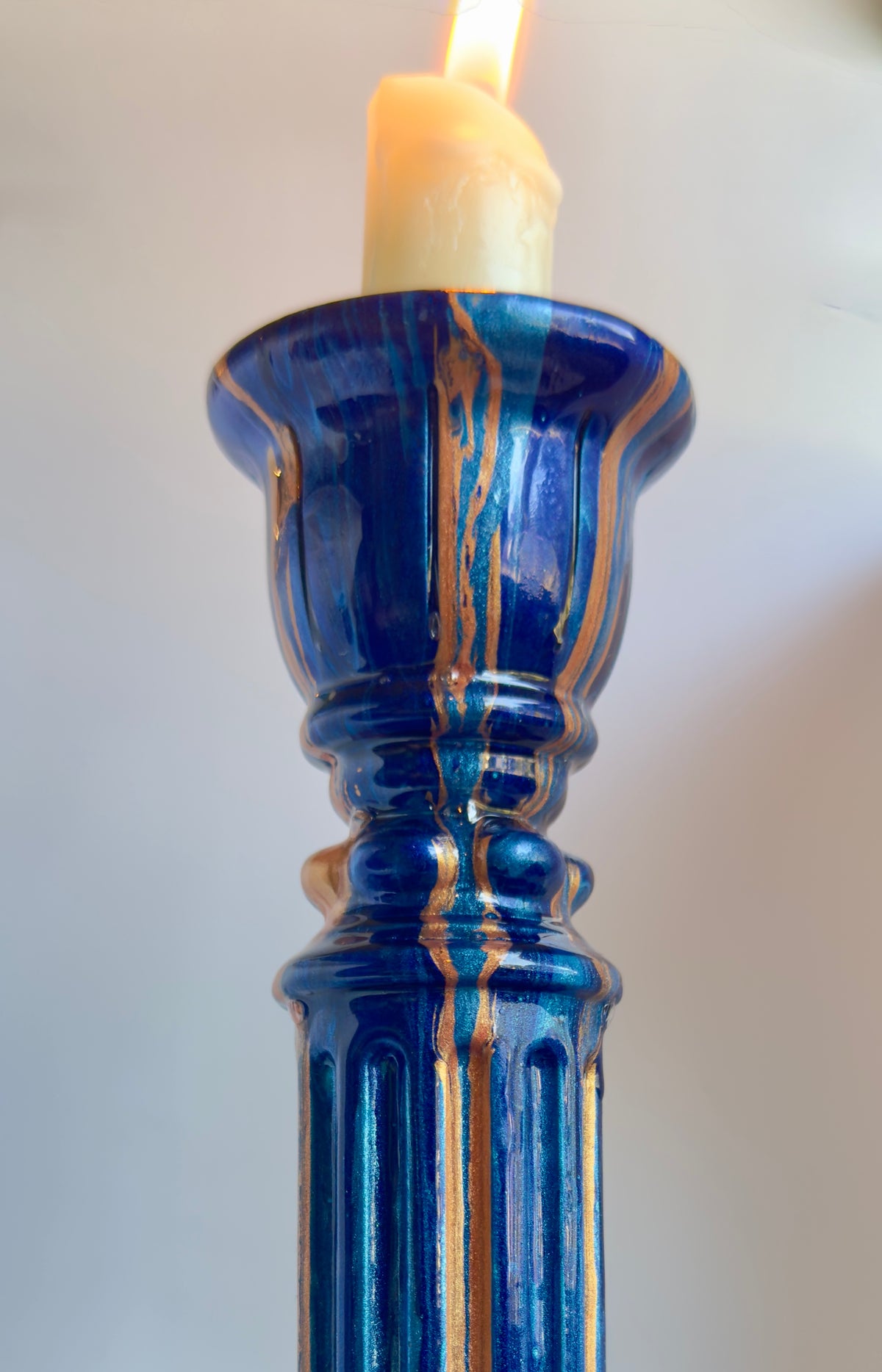 Abstract Fluid Art Ceramic Resin Candlestick Holder | Unique Home Decor