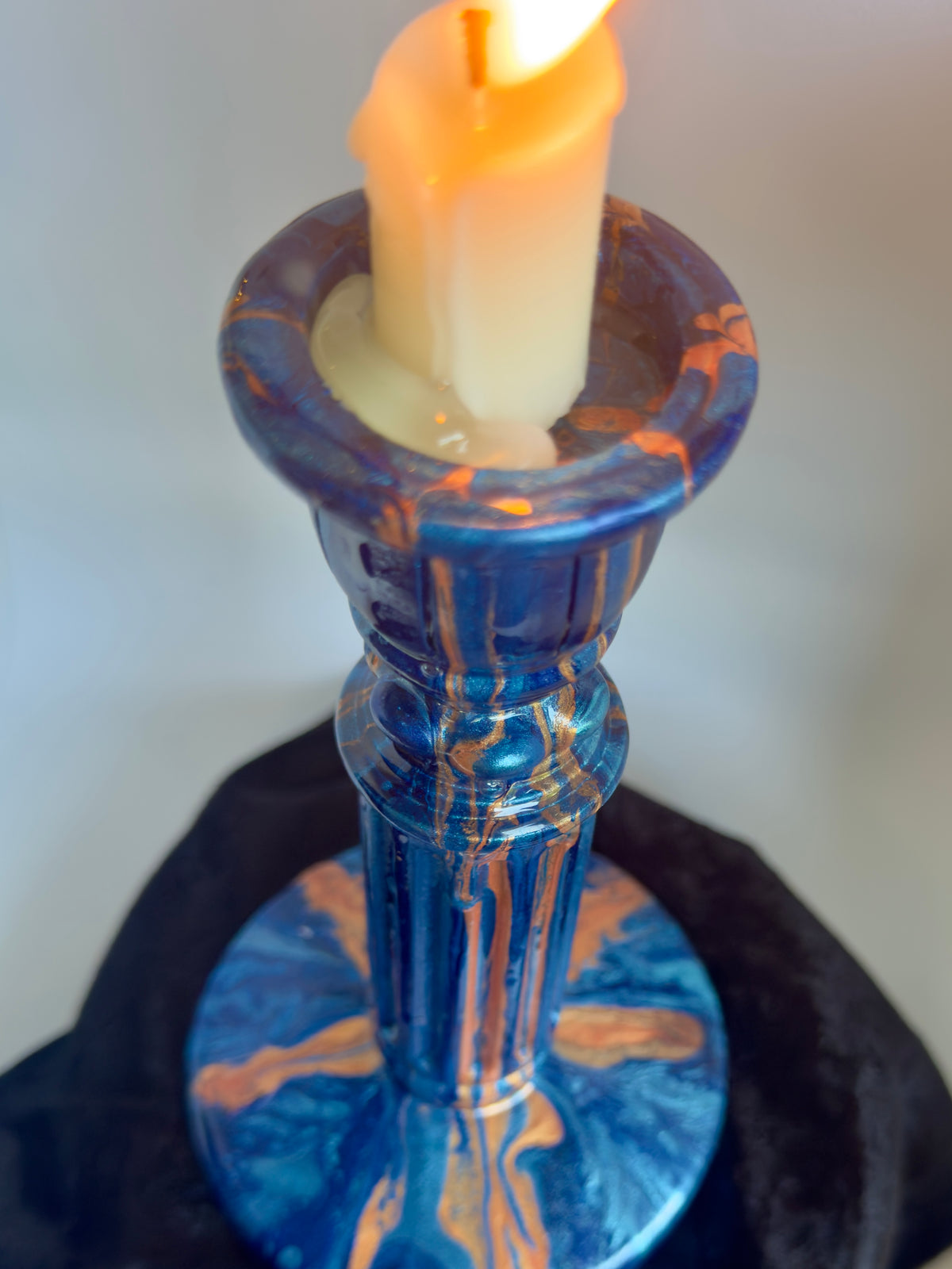 Abstract Fluid Art Ceramic Resin Candlestick Holder | Unique Home Decor