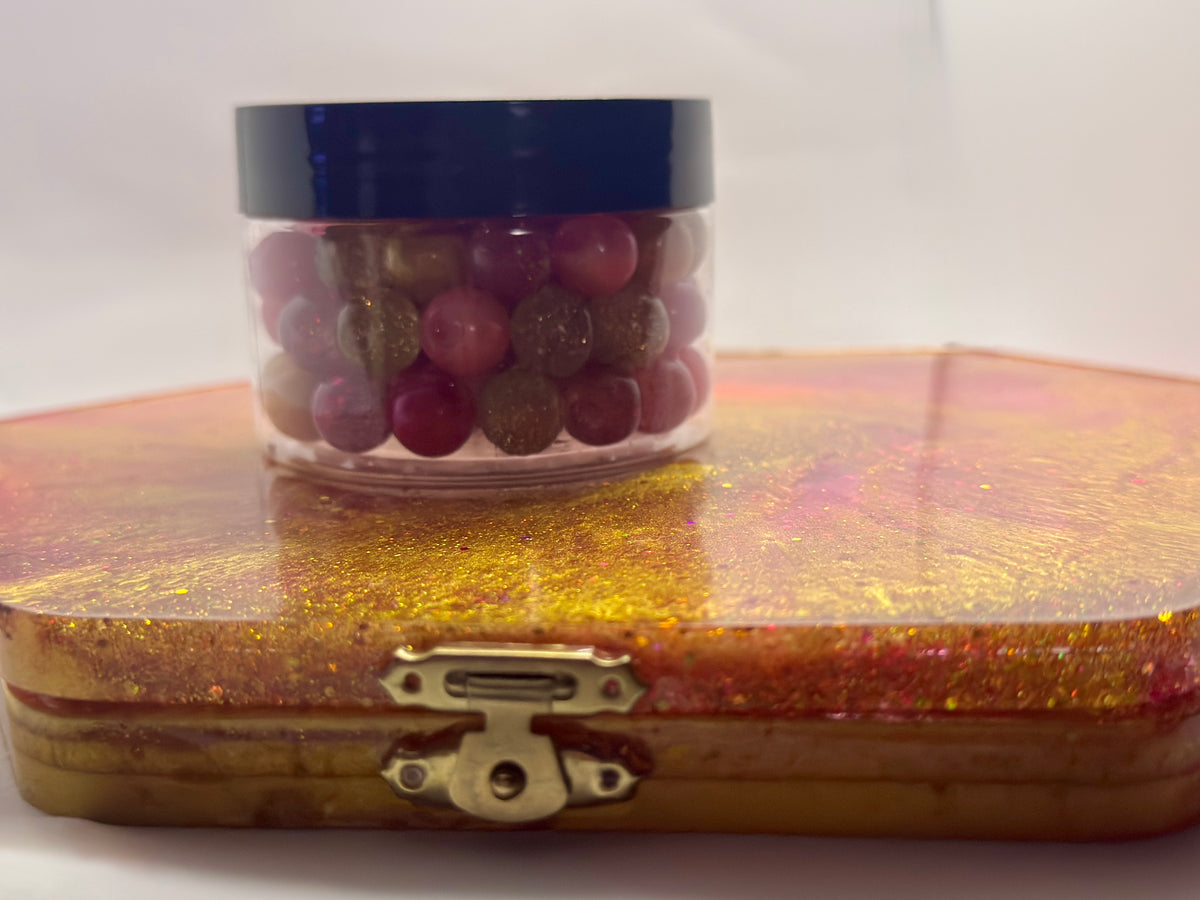 Handmade Resin Chinese Checkers Game Board | 84 Glitter Marbles & Case