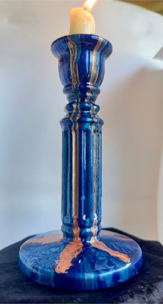 Abstract Fluid Art Ceramic Resin Candlestick Holder | Unique Home Decor